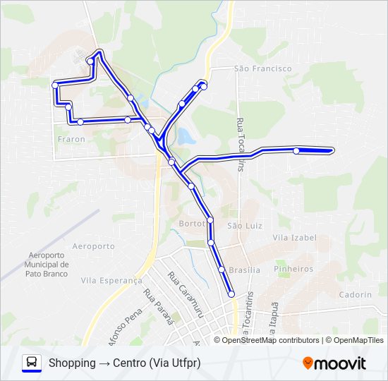 Mapa da linha 118 SHOPPING / CENTRO / UTFPR de ônibus