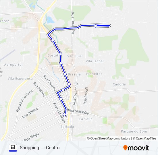 Mapa da linha 118 SHOPPING / CENTRO / UTFPR de ônibus