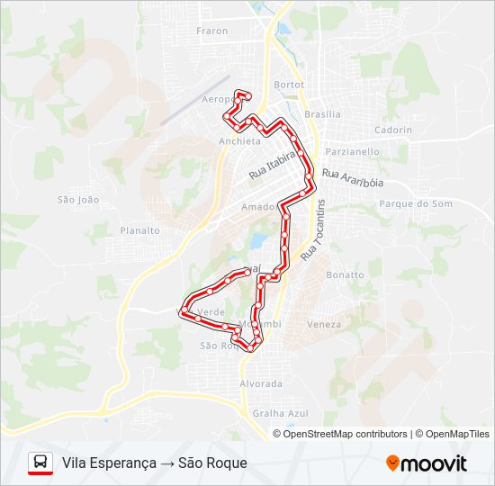 Mapa da linha 114 SÃO ROQUE / VILA ESPERANÇA de ônibus