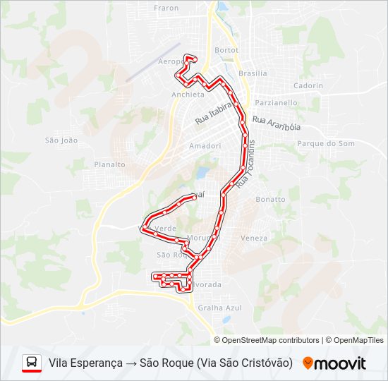 Mapa da linha 114 SÃO ROQUE / VILA ESPERANÇA de ônibus