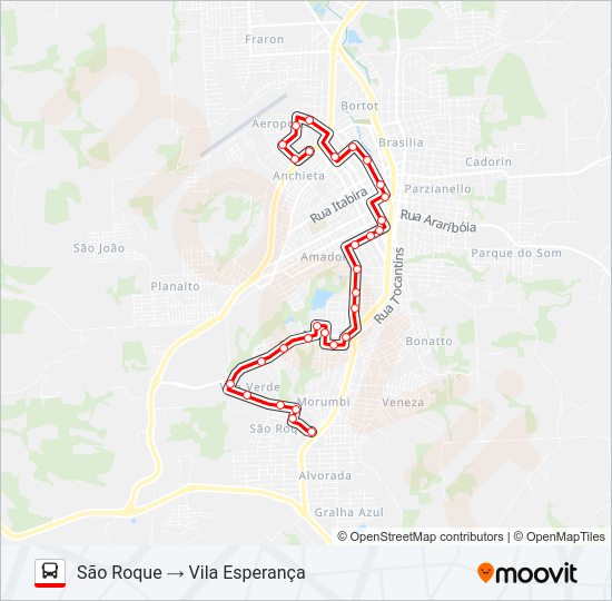 Mapa da linha 114 SÃO ROQUE / VILA ESPERANÇA de ônibus