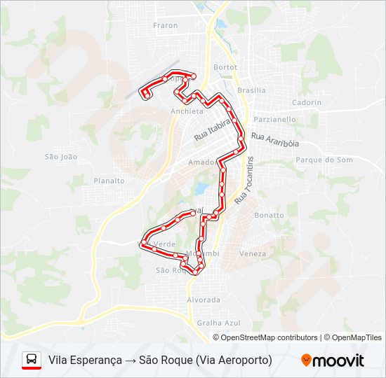 Mapa da linha 114 SÃO ROQUE / VILA ESPERANÇA de ônibus