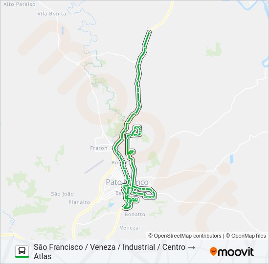 Mapa da linha 304 SÃO FRANCISCO / CENTRO / ATLAS de ônibus