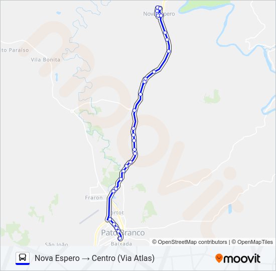 Mapa da linha 116 NOVA ESPERO / CENTRO de ônibus