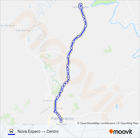 Mapa da linha 116 NOVA ESPERO / CENTRO de ônibus