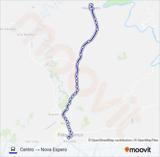 Mapa da linha 116 NOVA ESPERO / CENTRO de ônibus