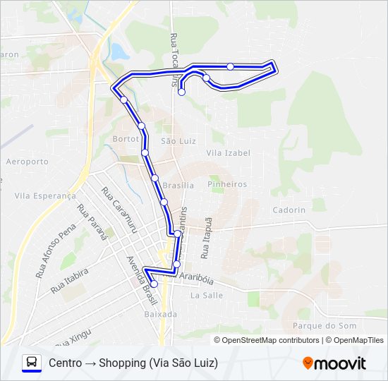 Mapa da linha 119 SÃO FRANCISCO / SHOPPING / CENTRO de ônibus