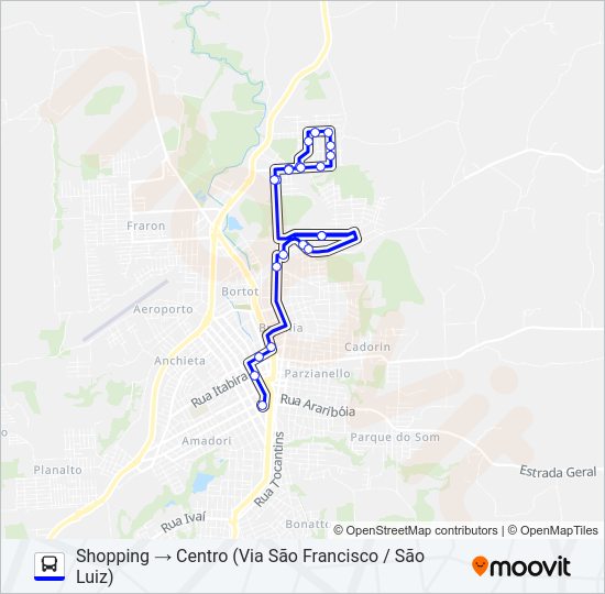 Mapa da linha 119 SÃO FRANCISCO / SHOPPING / CENTRO de ônibus