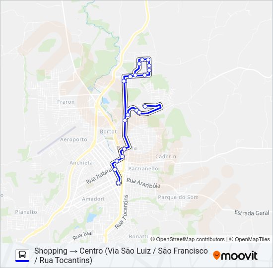 Mapa da linha 119 SÃO FRANCISCO / SHOPPING / CENTRO de ônibus