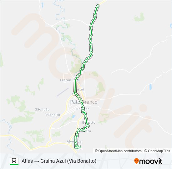 Mapa da linha 301 GRALHA AZUL / ATLAS (CENTRO) de ônibus