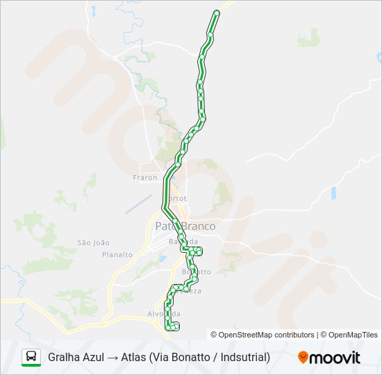 Mapa da linha 301 GRALHA AZUL / ATLAS (CENTRO) de ônibus