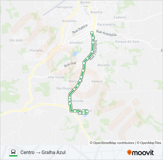 Mapa da linha 301 GRALHA AZUL / ATLAS (CENTRO) de ônibus