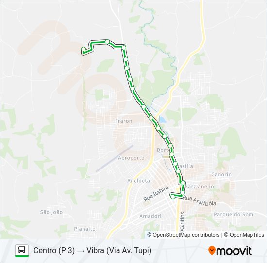 Mapa da linha 206 CENTRO / VIBRA (PARQUE INDUSTRIAL 03) de ônibus