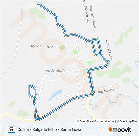 Mapa da linha DV01 JARDIM DA COLINA / SANTA LUZIA de ônibus