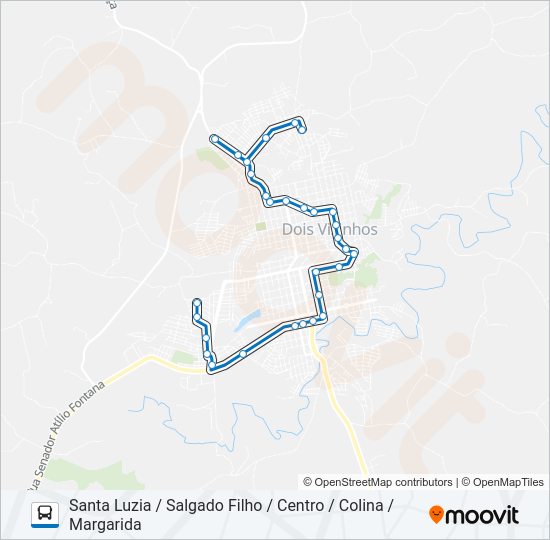 Mapa da linha DV01 JARDIM DA COLINA / SANTA LUZIA de ônibus