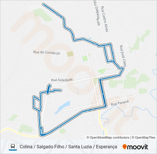 Mapa da linha DV01 JARDIM DA COLINA / SANTA LUZIA de ônibus