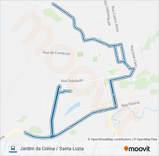 Mapa da linha DV01 JARDIM DA COLINA / SANTA LUZIA de ônibus