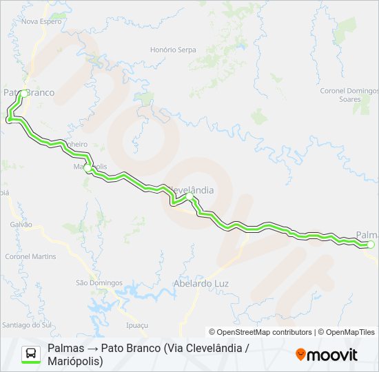 Mapa da linha 1447-500 PATO BRANCO / PALMAS de ônibus