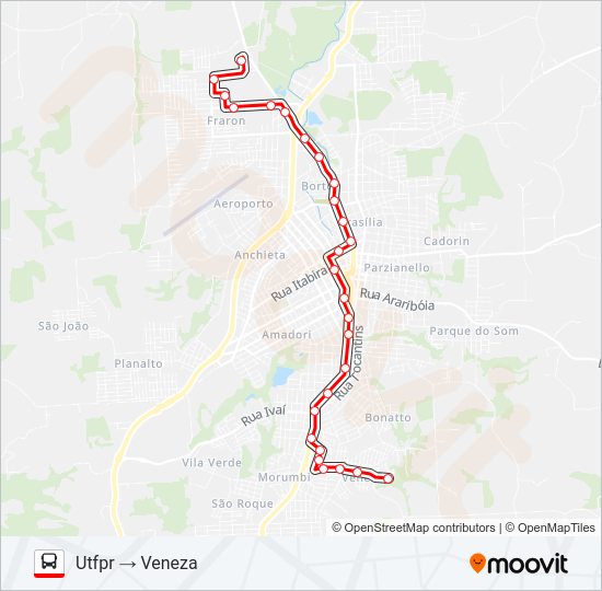 Mapa da linha 107 VENEZA / UTFPR de ônibus
