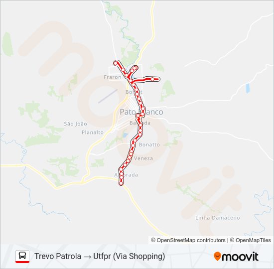 Mapa da linha 102 AVENIDA TUPI / UTFPR de ônibus