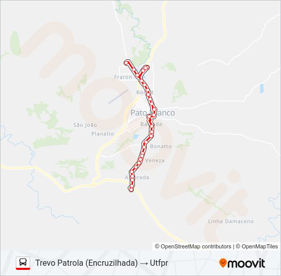 Mapa da linha 102 AVENIDA TUPI / UTFPR de ônibus
