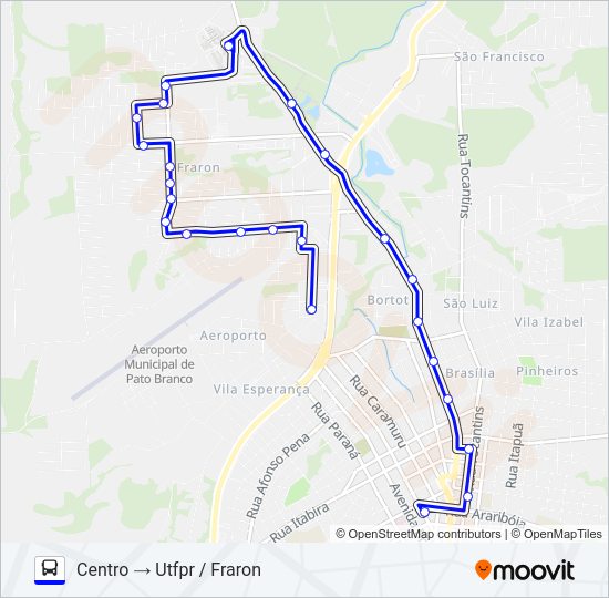 Mapa da linha 111 FRARON / CENTRO (VIA UTFPR) de ônibus