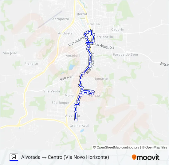 103 GRALHA AZUL / CENTRO (VIA ALVORADA) Bus Line Map