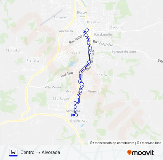 103 GRALHA AZUL / CENTRO (VIA ALVORADA) Bus Line Map