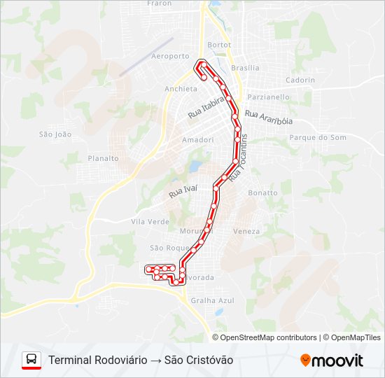 Mapa da linha 110 SÃO CRISTÓVÃO / TERMINAL RODOVIÁRIO de ônibus