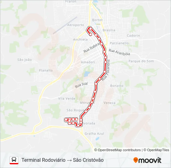 110 SÃO CRISTÓVÃO / TERMINAL RODOVIÁRIO Bus Line Map