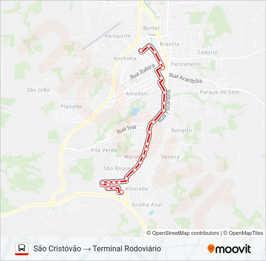 110 SÃO CRISTÓVÃO / TERMINAL RODOVIÁRIO Bus Line Map