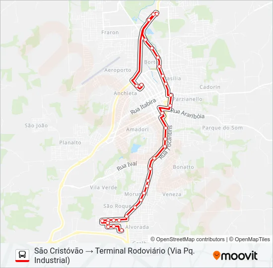 110 SÃO CRISTÓVÃO / TERMINAL RODOVIÁRIO Bus Line Map