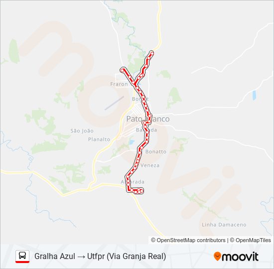 101 GRALHA AZUL / PARQUE INDUSTRIAL (UTFPR / FADEP) bus Line Map