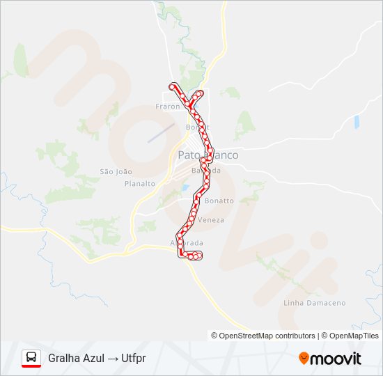 Mapa da linha 101 GRALHA AZUL / PARQUE INDUSTRIAL (UTFPR / FADEP) de ônibus