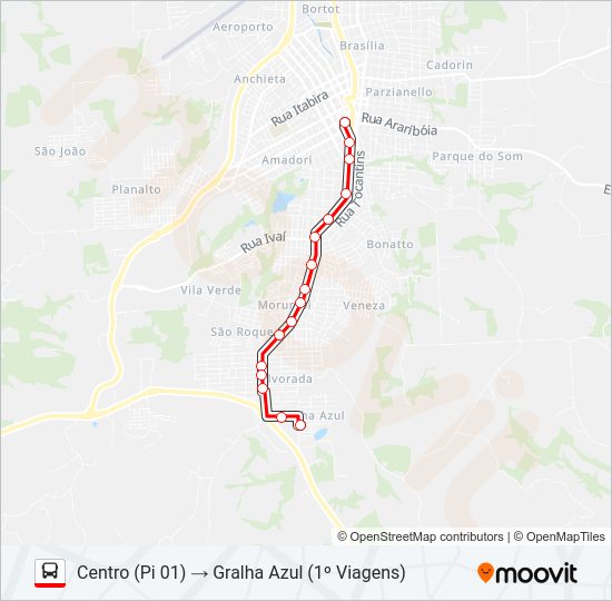 Mapa da linha 101 GRALHA AZUL / PARQUE INDUSTRIAL (UTFPR / FADEP) de ônibus