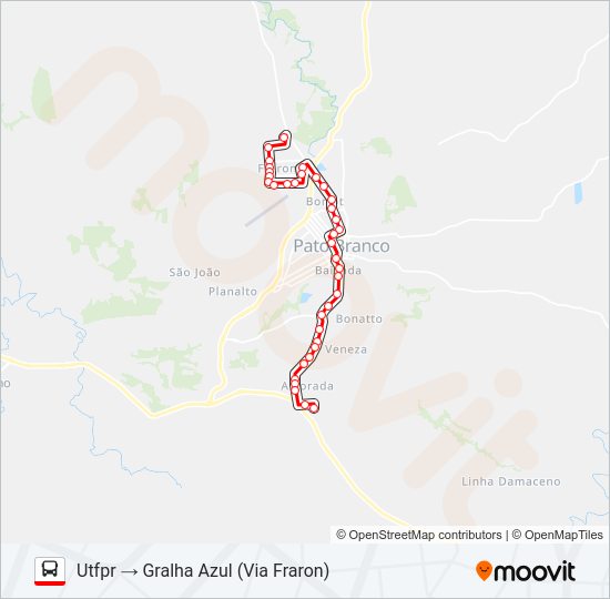 Mapa da linha 101 GRALHA AZUL / PARQUE INDUSTRIAL (UTFPR / FADEP) de ônibus