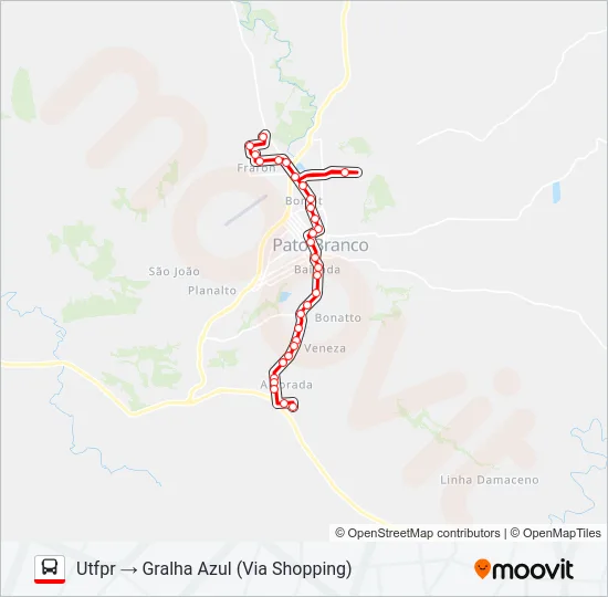 101 GRALHA AZUL / PARQUE INDUSTRIAL (UTFPR / FADEP) Bus Line Map
