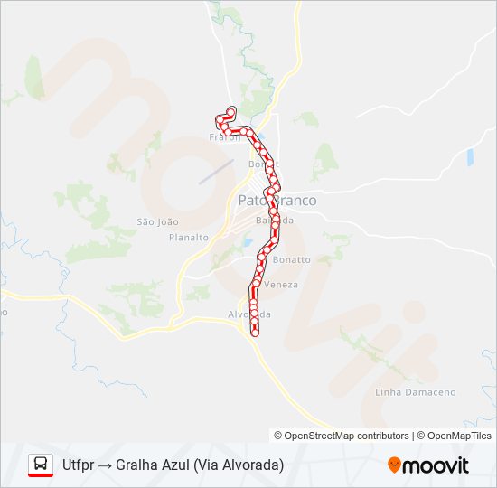 101 GRALHA AZUL / PARQUE INDUSTRIAL (UTFPR / FADEP) bus Line Map