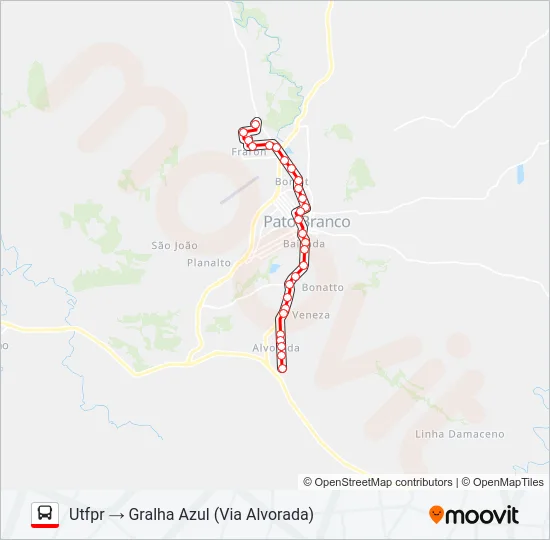 101 GRALHA AZUL / PARQUE INDUSTRIAL (UTFPR / FADEP) Bus Line Map