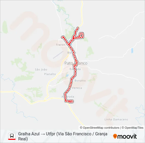 101 GRALHA AZUL / PARQUE INDUSTRIAL (UTFPR / FADEP) Bus Line Map