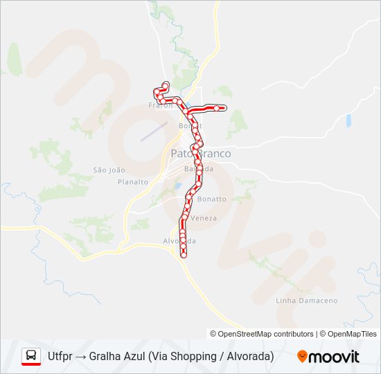 Mapa da linha 101 GRALHA AZUL / PARQUE INDUSTRIAL (UTFPR / FADEP) de ônibus