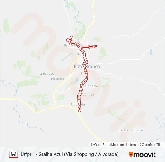 101 GRALHA AZUL / PARQUE INDUSTRIAL (UTFPR / FADEP) Bus Line Map
