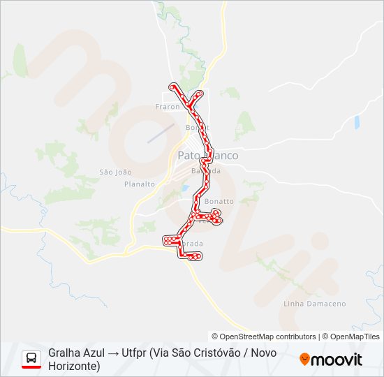 Mapa da linha 101 GRALHA AZUL / PARQUE INDUSTRIAL (UTFPR / FADEP) de ônibus