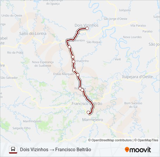 Mapa da linha 0513-500 FRANCISCO BELTRÃO / DOIS VIZINHOS de ônibus