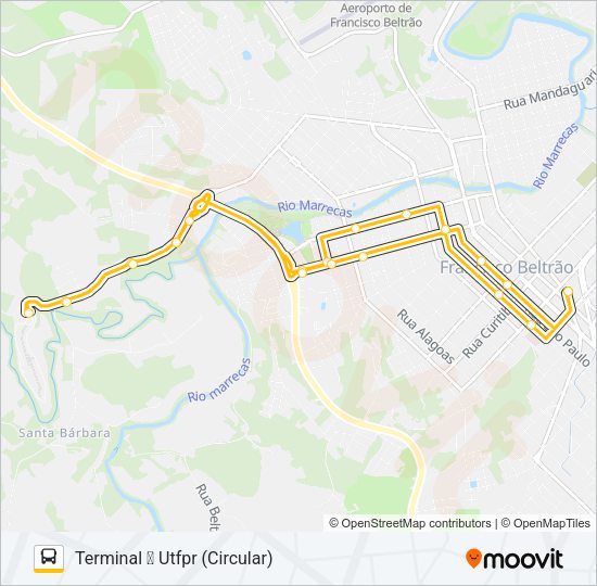Mapa da linha 012 UTFPR de ônibus