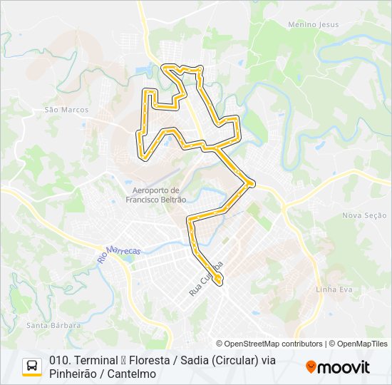 Mapa da linha 010 SADIA / JARDIM FLORESTA de ônibus