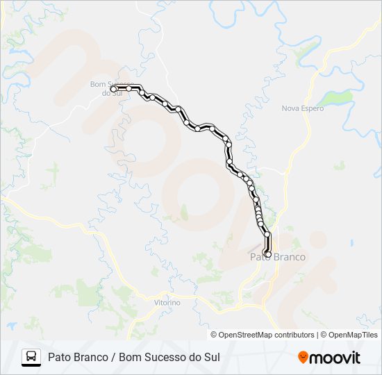 Mapa da linha 1510-500 PATO BRANCO / BOM SUCESSO DO SUL de ônibus