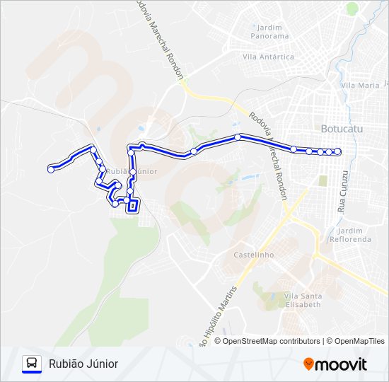Mapa da linha 210 RUBIÃO JÚNIOR VIA CAFÉ TESOURO de ônibus