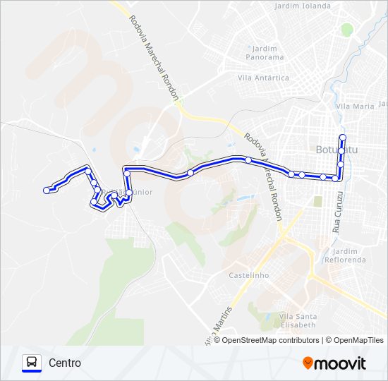 Mapa da linha 209 RUBIÃO JÚNIOR VIA PARQUE DAS CASCATAS de ônibus