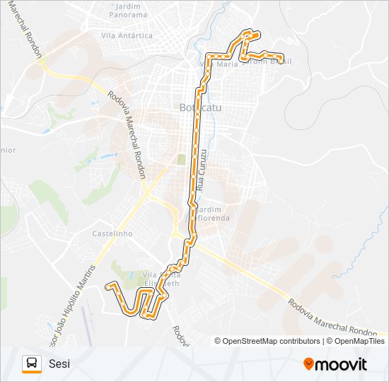 Mapa da linha 104 SESI - JARDIM BANDEIRANTES de ônibus